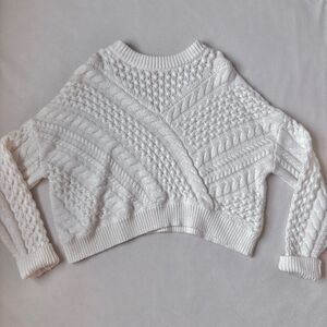 Jessica Simpson White Cable Knit Cropped U-Waist Sweater, White, Size Small